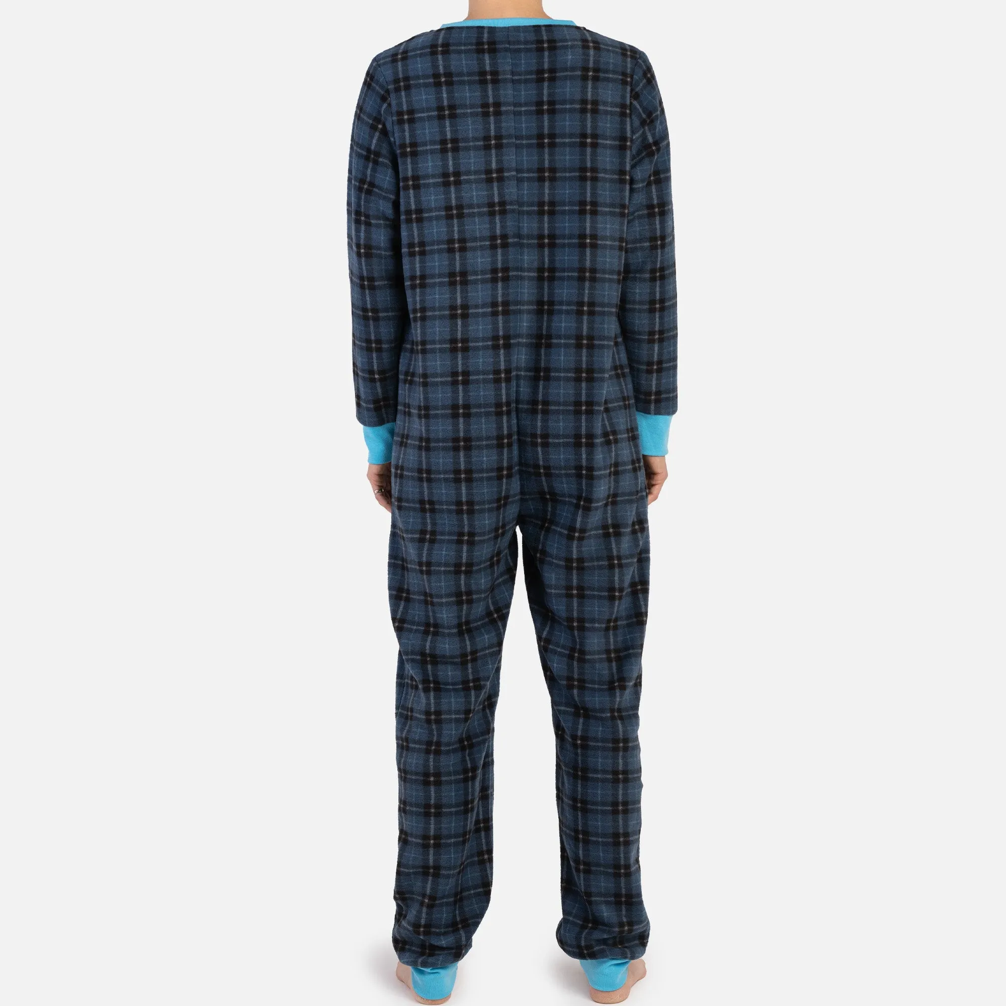 🔵 Matching Blue Plaid Human Onesie – Cozy Zip-Up Pajamas for Pet Parents