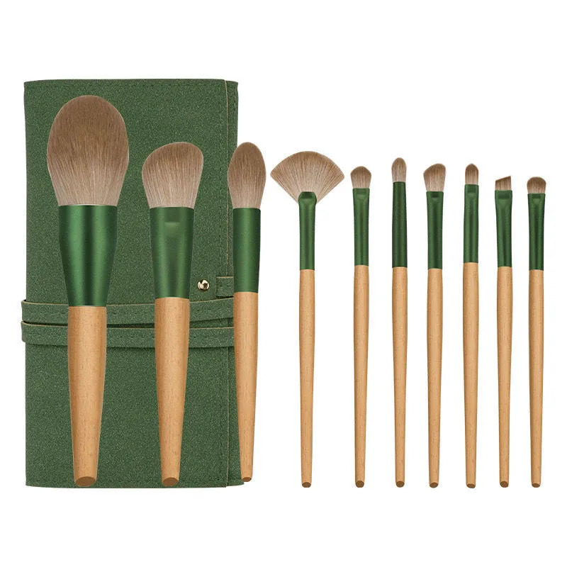 10 PCs Cyan Makeup Brushes with Wooden Handle Make-up Tools with Abundant Wool