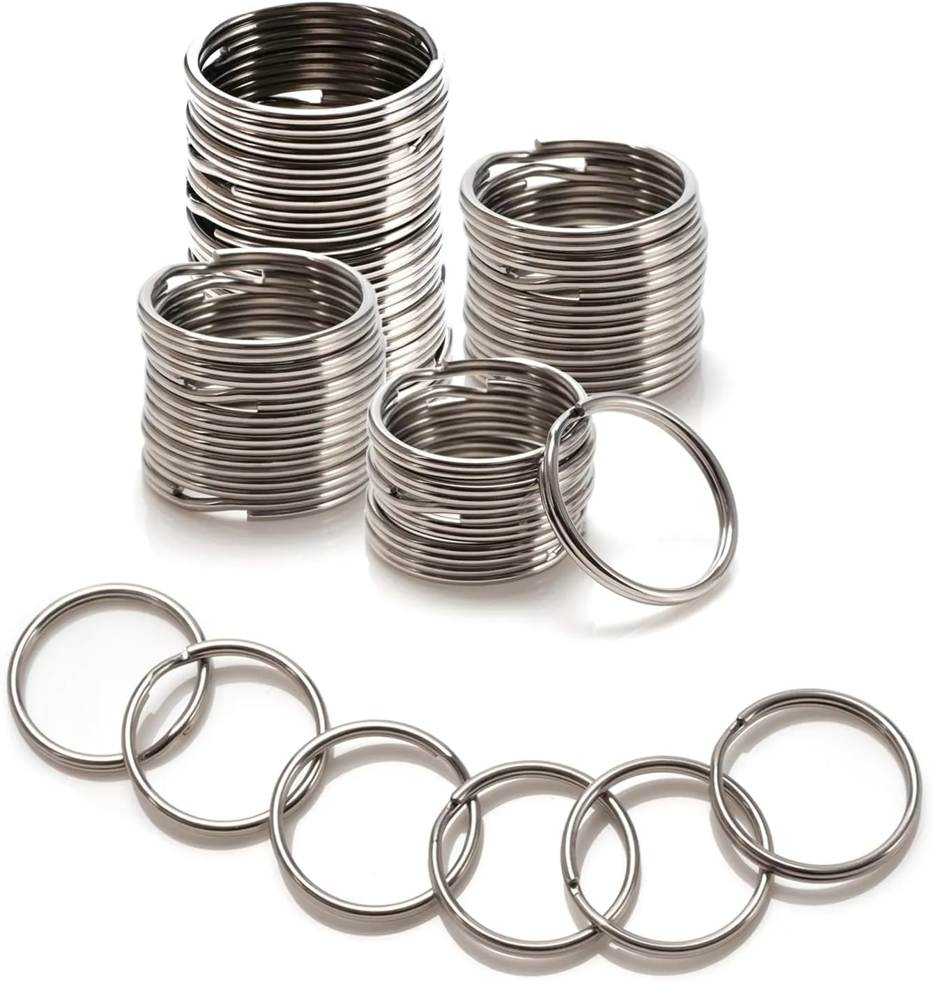 100 PCS Small Keychain Rings, 25mm Silver-Colored Split Rings, Stainless Steel Double Loops Round Keychain for Key Jewelry Making DIY Craft