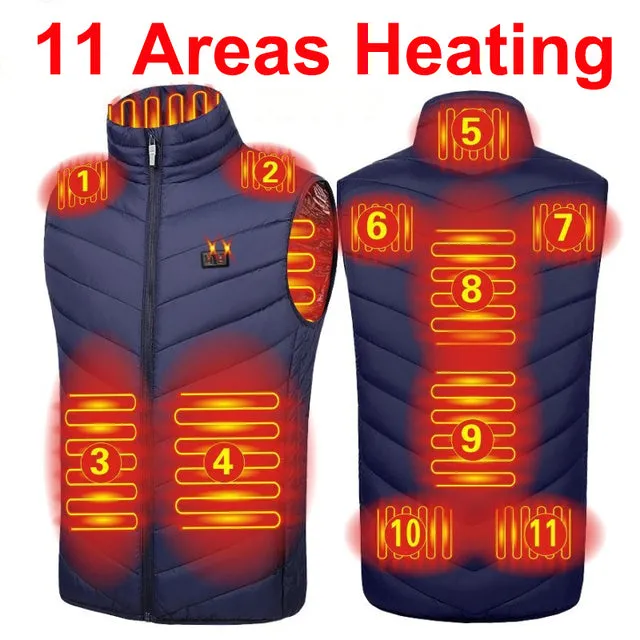 11PCS Heated Jacket Fashion Men Women Coat Intelligent USB Electric Heating Thermal Warm Clothes Winter Heated Vest Plussize
