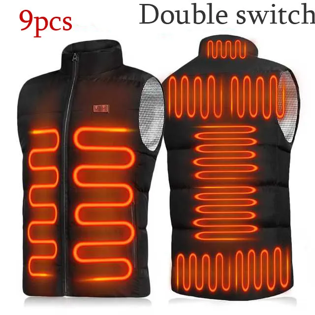 11PCS Heated Jacket Fashion Men Women Coat Intelligent USB Electric Heating Thermal Warm Clothes Winter Heated Vest Plussize