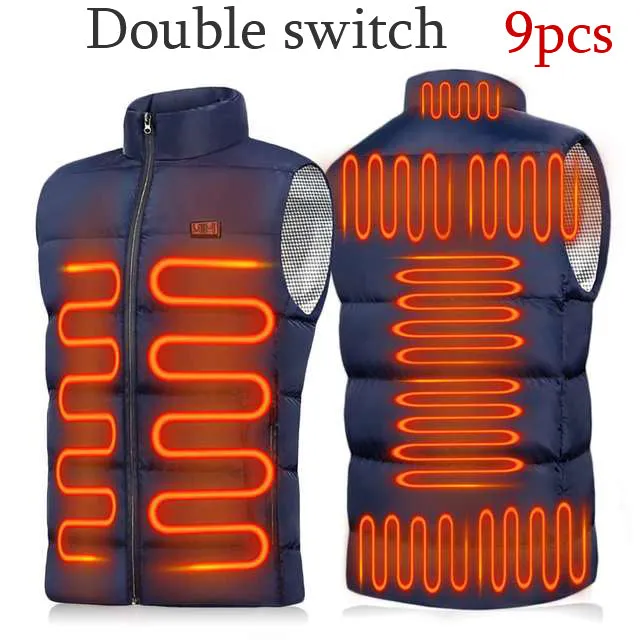 11PCS Heated Jacket Fashion Men Women Coat Intelligent USB Electric Heating Thermal Warm Clothes Winter Heated Vest Plussize