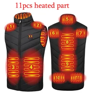 11PCS Heated Jacket Fashion Men Women Coat Intelligent USB Electric Heating Thermal Warm Clothes Winter Heated Vest Plussize