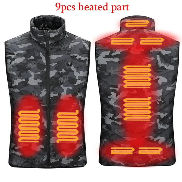 11PCS Heated Jacket Fashion Men Women Coat Intelligent USB Electric Heating Thermal Warm Clothes Winter Heated Vest Plussize