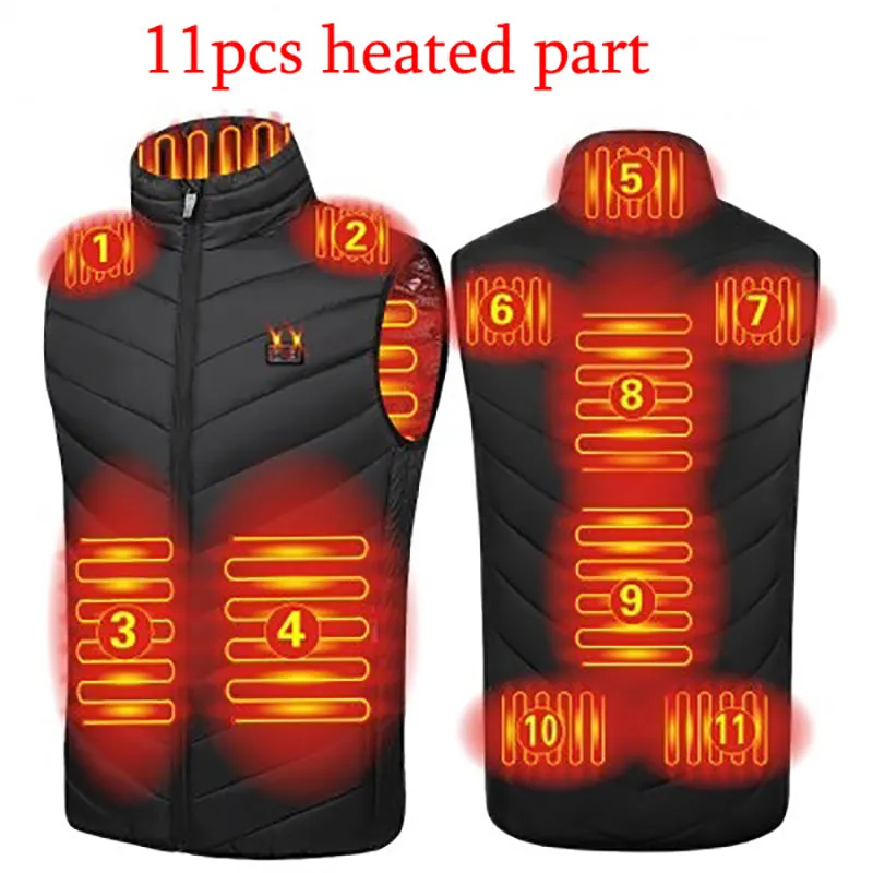 11PCS Heated Jacket Fashion Men Women Coat Intelligent USB Electric Heating Thermal Warm Clothes Winter Heated Vest Plussize