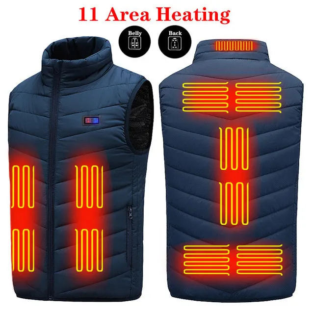 11PCS Heated Jacket Fashion Men Women Coat Intelligent USB Electric Heating Thermal Warm Clothes Winter Heated Vest Plussize
