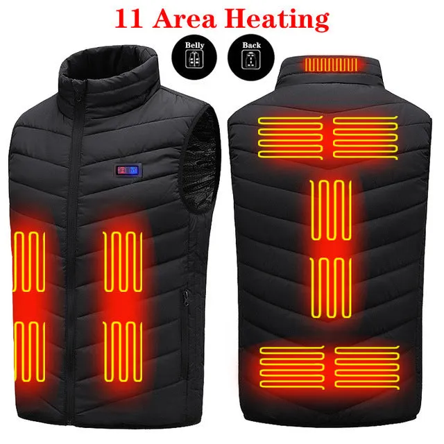 11PCS Heated Jacket Fashion Men Women Coat Intelligent USB Electric Heating Thermal Warm Clothes Winter Heated Vest Plussize