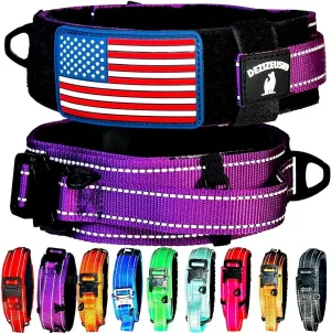 2-Inch Wide Tactical Dog Collar with Control Handle, Adjustable for Medium & Large Dogs, Military Style with Heavy-Duty Metal Buckle, USA Flag Patch & Customizable Name Plate, Training & Everyday Use