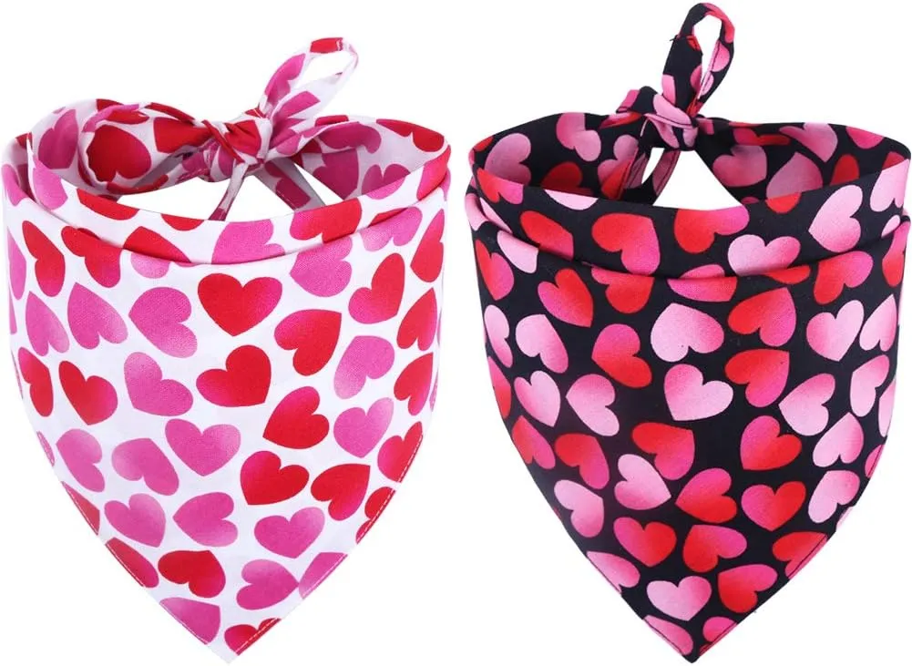 2 Pack Valentine Dog Bandana Reversible Triangle Bibs Scarf Accessories for Cats Pets Small