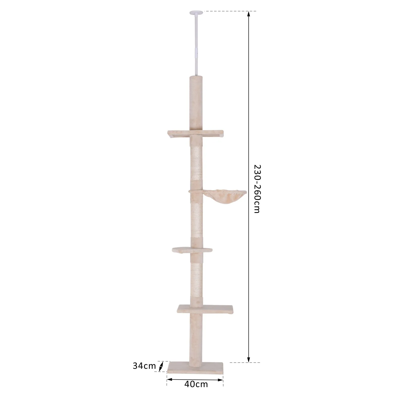 230-260cm Cat Climbing Tree 5-Tier Kitty Activity Center Scratching Post