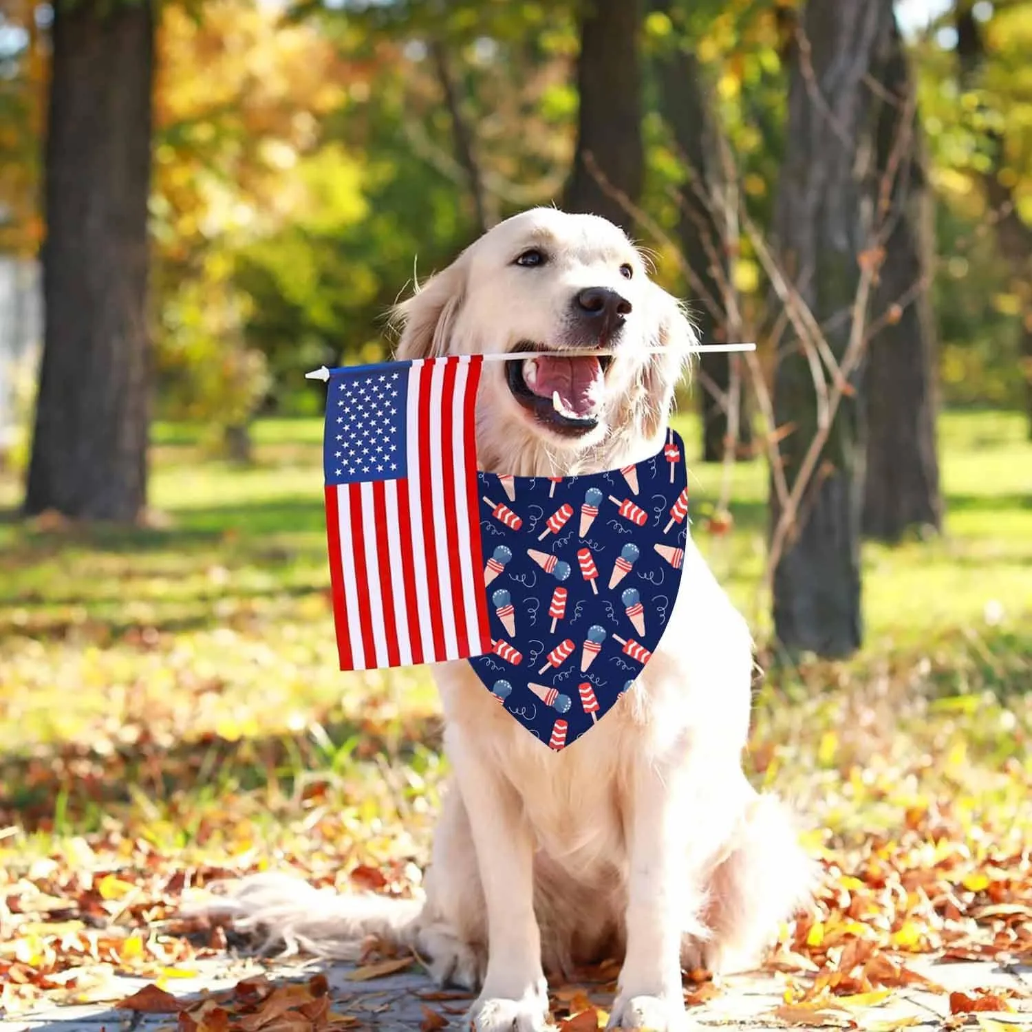 4th of July Dog Bandanas, Patriotic Pet Decorations 2 Pack, Adjustable Independence Day Holiday Party Bandana American Flag Triangle Bibs Cat Scarf Set