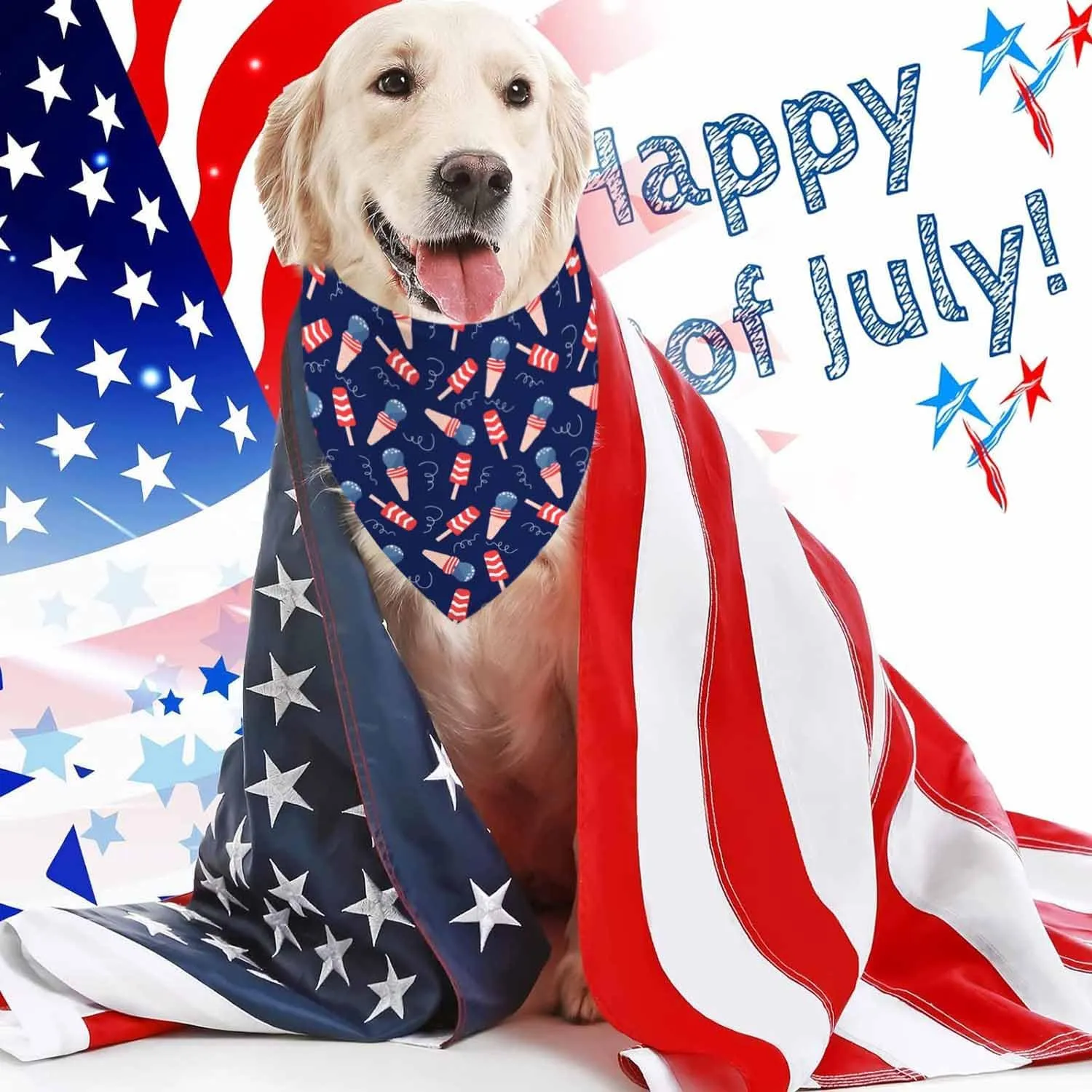4th of July Dog Bandanas, Patriotic Pet Decorations 2 Pack, Adjustable Independence Day Holiday Party Bandana American Flag Triangle Bibs Cat Scarf Set