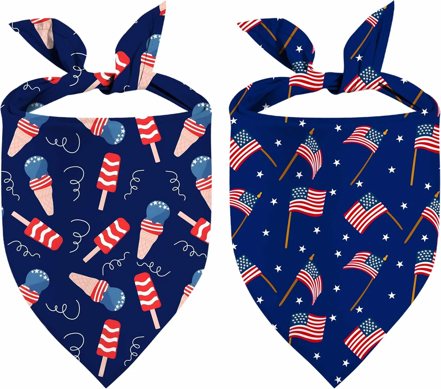 4th of July Dog Bandanas, Patriotic Pet Decorations 2 Pack, Adjustable Independence Day Holiday Party Bandana American Flag Triangle Bibs Cat Scarf Set