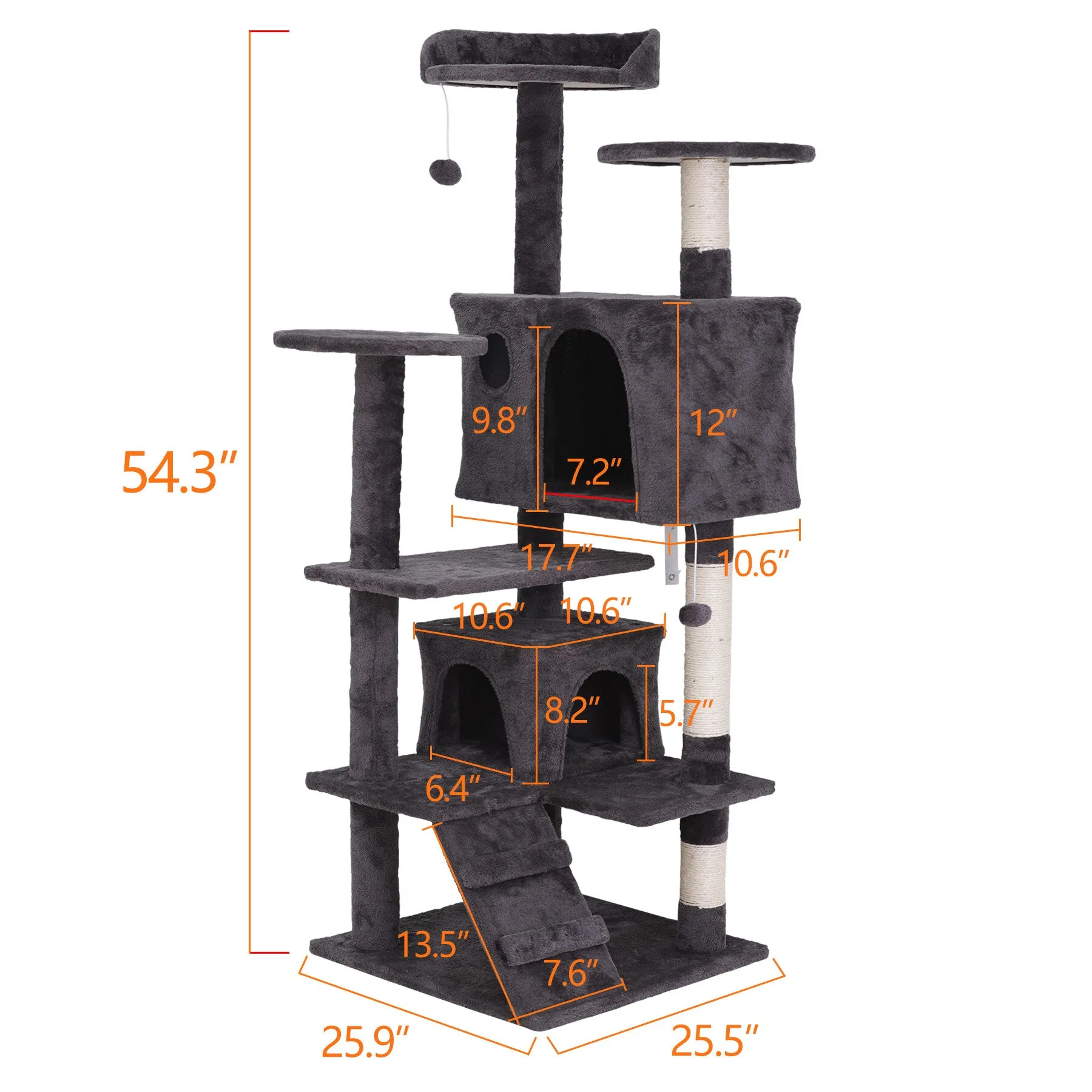 55''H Multi-Level Cat Tree Condo W/Scratching Post Tower & Perch, Play House