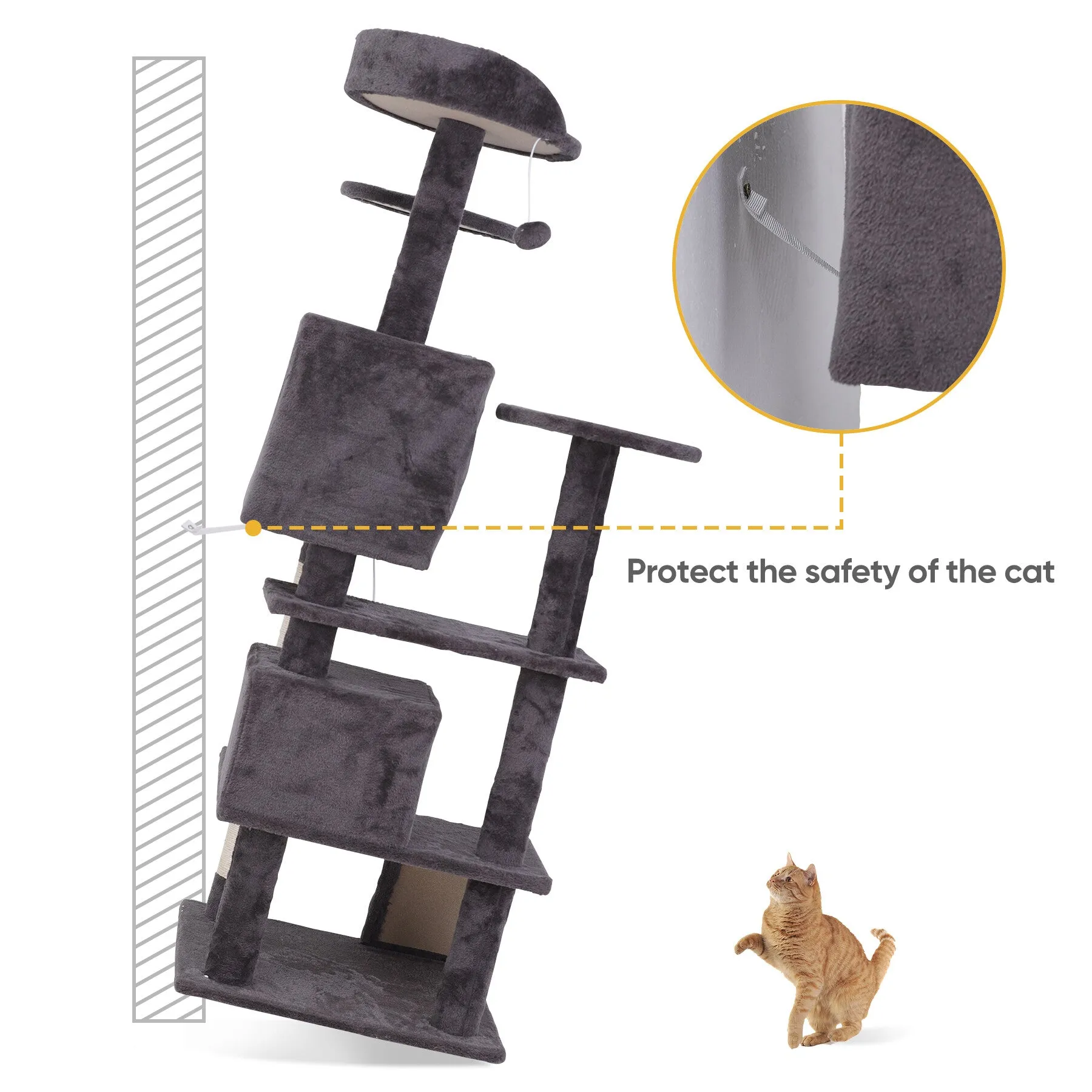 55''H Multi-Level Cat Tree Condo W/Scratching Post Tower & Perch, Play House
