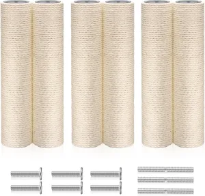 6 Pack Cat Scratching Post Replacement, White Hemp Rope Refill Scratching Post Cat Tree DIY Spare Cat Scratcher Large Cat Tower Refurbishment for Indoor Cats with M8 Screws, 3.5 x 15.8 Inches
