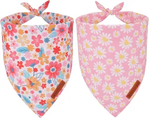 ADOGGYGO Floral Dog Bandana 2 Pack, Reversible Pink Daisy Pet Scarf Bib, Adjustable Fit Cute Flower Bandanas for Extra Large Dogs Pets (X-Large)