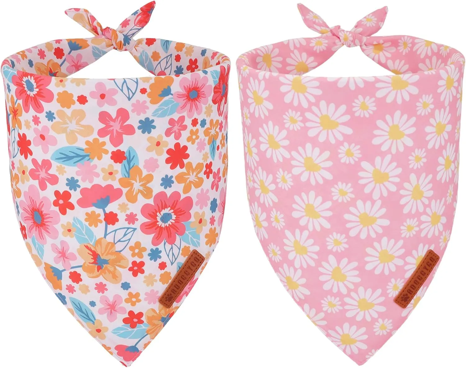 ADOGGYGO Floral Dog Bandana 2 Pack, Reversible Pink Daisy Pet Scarf Bib, Adjustable Fit Cute Flower Bandanas for Extra Large Dogs Pets (X-Large)