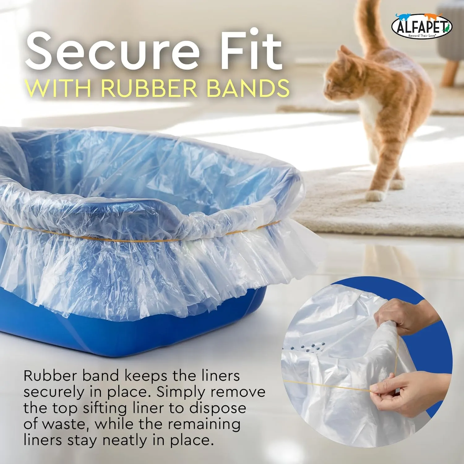 Alfapet Original Sifting Cat Litter Box Liners - Extra Giant 60 Count - Tear-Resistant Cat Litter Bags - Waterproof Kitty Litter Liners - Fits Almost All Litterbox Pan Sizes, 40" x 38", 30 lb Capacity