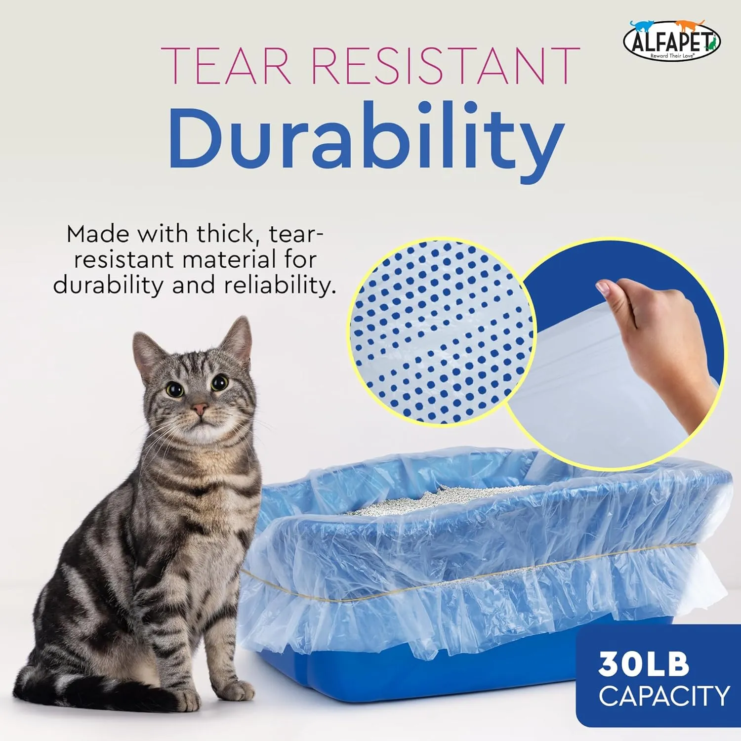 Alfapet Original Sifting Cat Litter Box Liners - Extra Giant 60 Count - Tear-Resistant Cat Litter Bags - Waterproof Kitty Litter Liners - Fits Almost All Litterbox Pan Sizes, 40" x 38", 30 lb Capacity