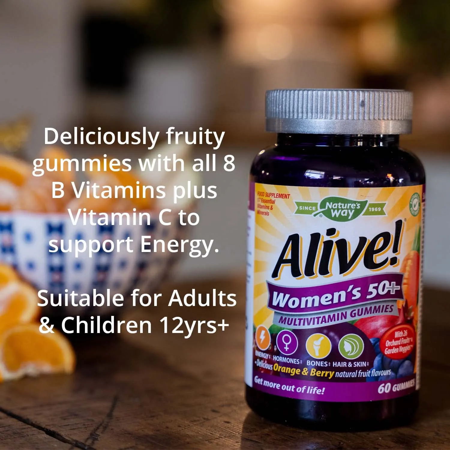Alive! Women’s 50  Multivitamin Gummies, Multi-Vitamins & Minerals with a Blend of 26 Fruits & Vegetables, Specially Balanced Formulation for Women, Suitable for Vegetarians - 60 Gummies