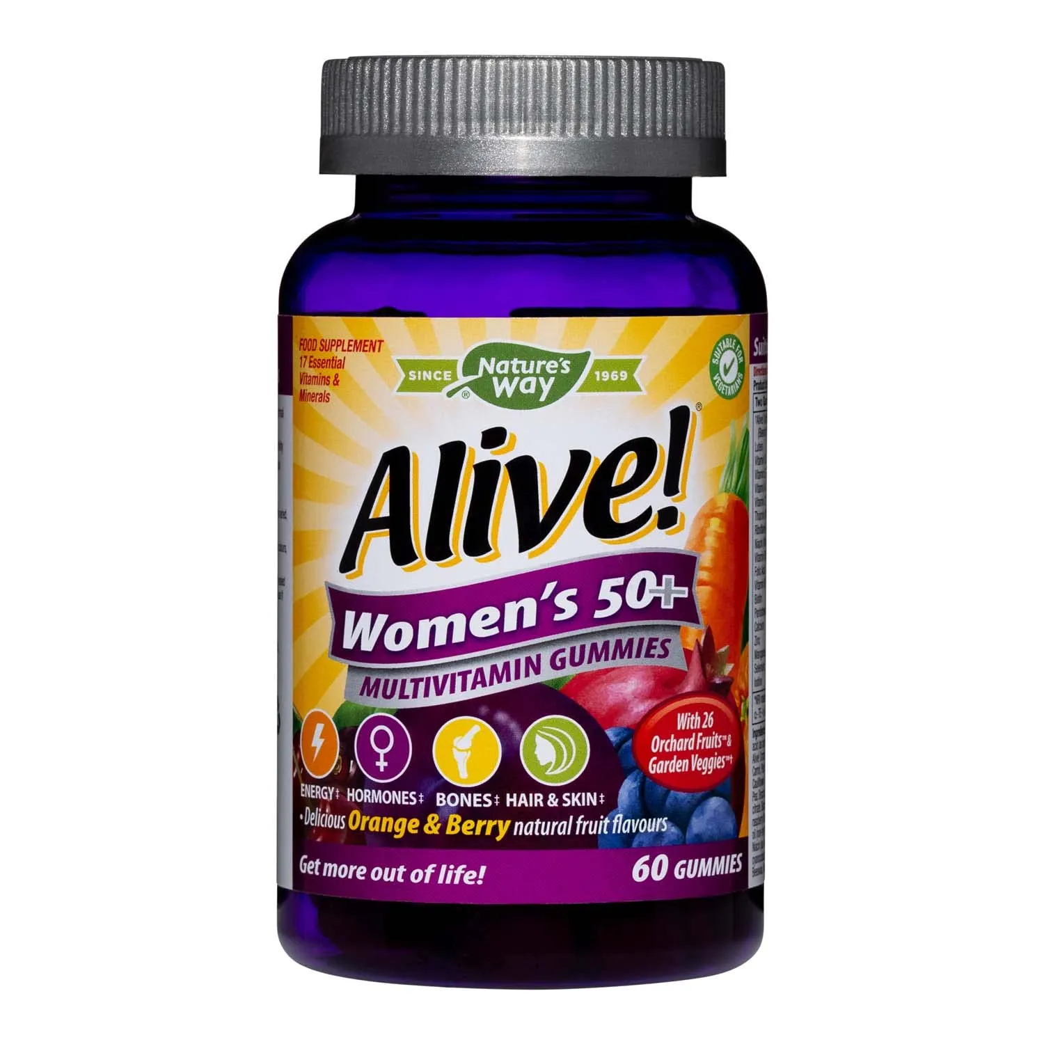 Alive! Women’s 50  Multivitamin Gummies, Multi-Vitamins & Minerals with a Blend of 26 Fruits & Vegetables, Specially Balanced Formulation for Women, Suitable for Vegetarians - 60 Gummies