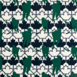 Anti-Pill Fleece Print - SLIPPY - Hockey / Maple leaf - Green