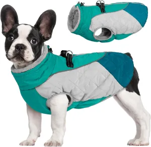 AOFITEE Dog Coat, Dog Winter Coat, Reflective Small Dogs Jacket with Harness Built in and Fleece Lined, Waterproof Pet Winter Jacket Warm Snowsuit for Small Medium Large Dogs, Green S