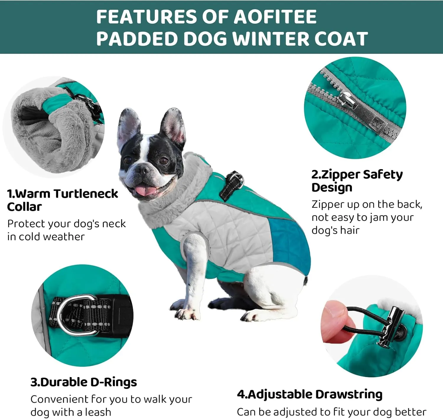 AOFITEE Dog Coat, Dog Winter Coat, Reflective Small Dogs Jacket with Harness Built in and Fleece Lined, Waterproof Pet Winter Jacket Warm Snowsuit for Small Medium Large Dogs, Green S
