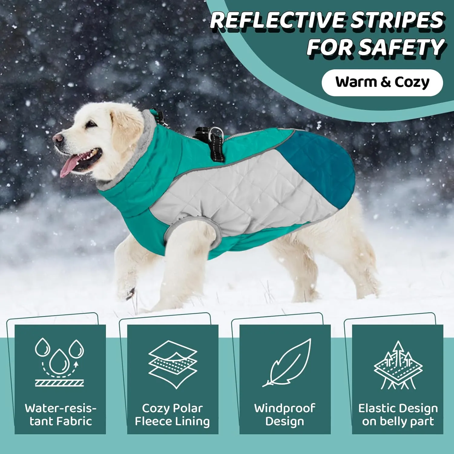 AOFITEE Dog Coat, Dog Winter Coat, Reflective Small Dogs Jacket with Harness Built in and Fleece Lined, Waterproof Pet Winter Jacket Warm Snowsuit for Small Medium Large Dogs, Green S