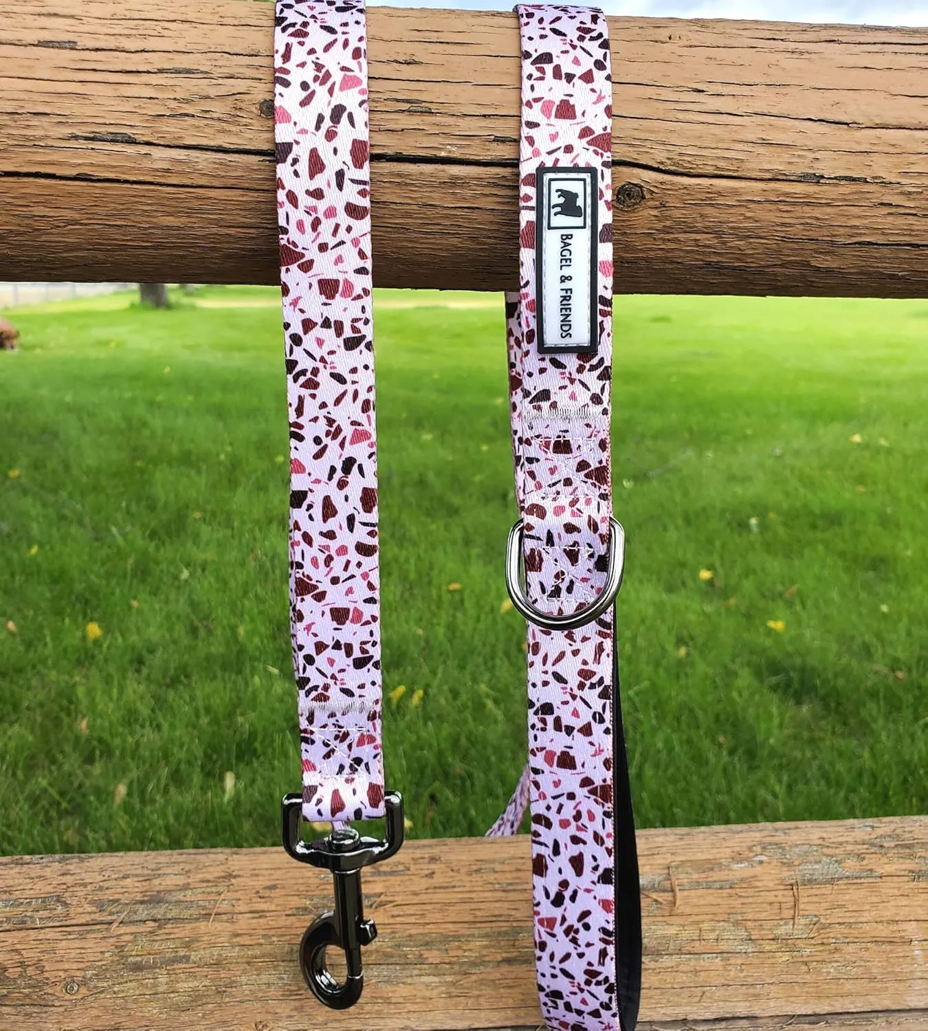 Bagel & Friends Matching Dog Collar & Leash Set XSmall, Small, Medium, Large for boy, Male, Female, Girl Dogs and Puppy (Small, Speckled in Pink)