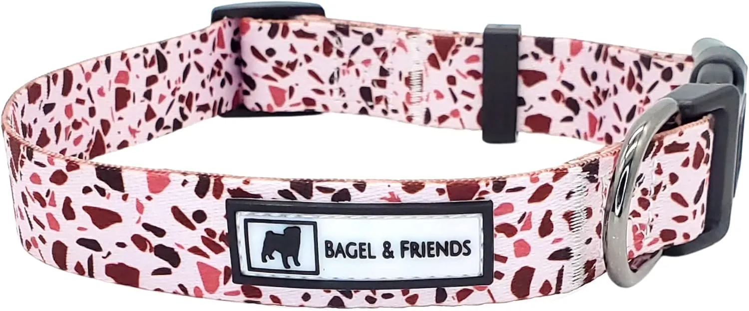 Bagel & Friends Matching Dog Collar & Leash Set XSmall, Small, Medium, Large for boy, Male, Female, Girl Dogs and Puppy (Small, Speckled in Pink)