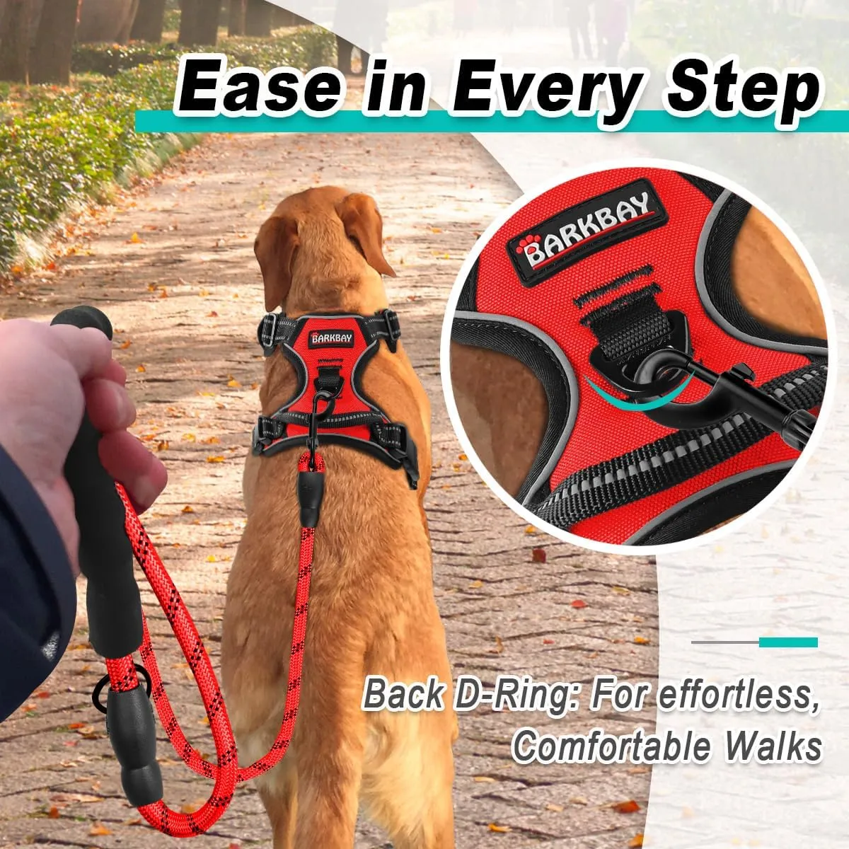 BARKBAY Dog Harness No Pull for Large Dogs - Adjustable, Reflective, Comfortable, No Choke, Heavy-Duty - Perfect for Outdoor Training, Walking, and Hiking - Strong & Durable - L & Red