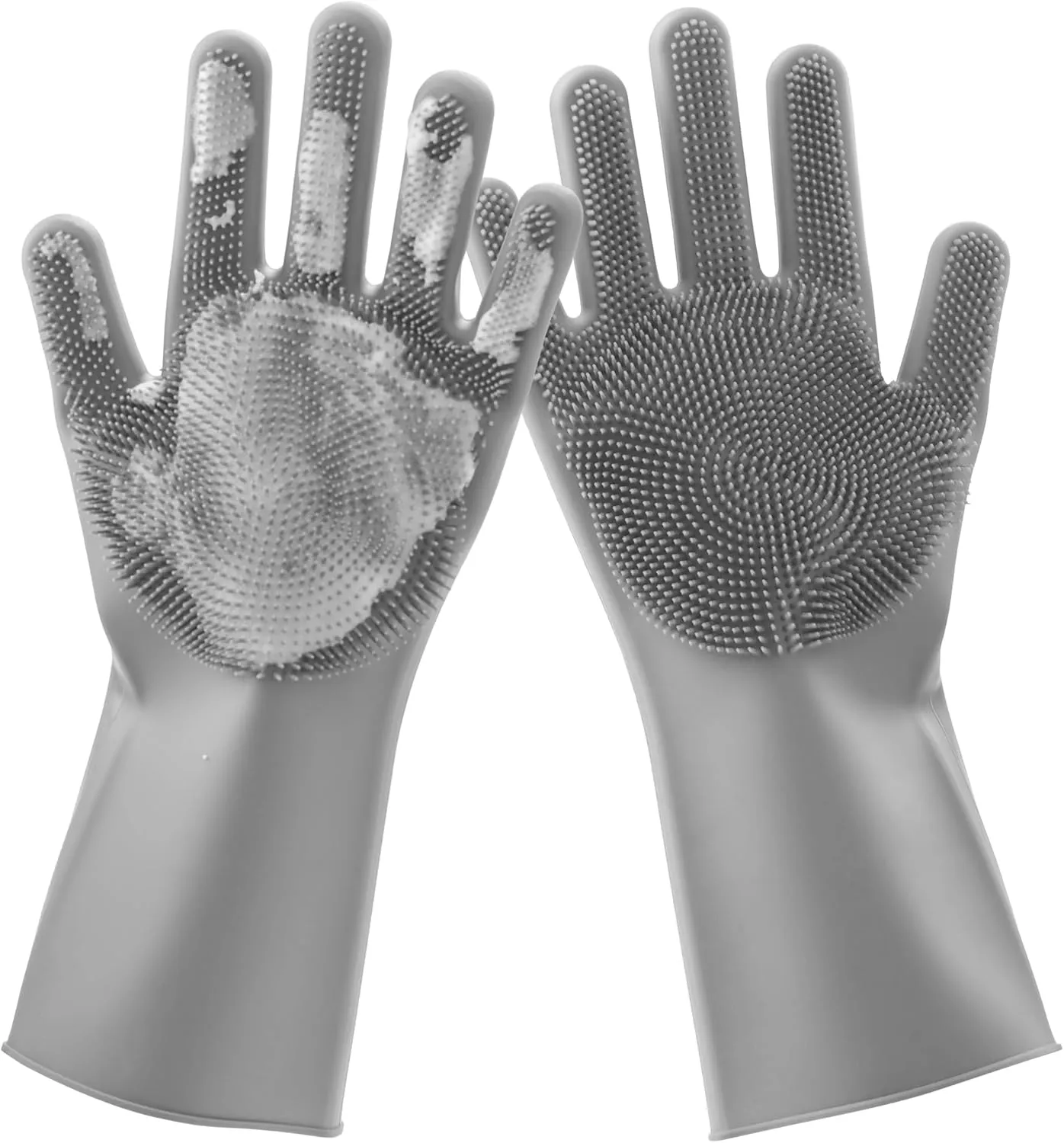 BarkNGo Pet Grooming Gloves - Heat Resistant Silicone Gloves with High-Density Teeth, Enhanced Five Finger Design for Bathing and Massaging Dogs and Cats, Gray