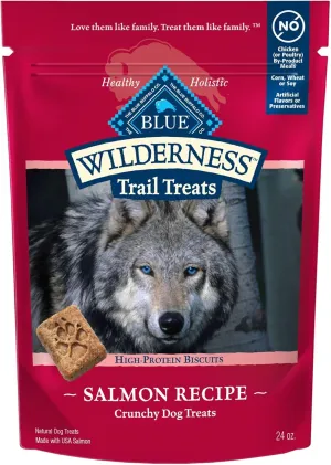 Blue Buffalo Wilderness Trail Treats Crunchy Dog Biscuits, Grain-Free and High-Protein Dog Treats Made with Natural Ingredients, Salmon Recipe 24-oz Bag
