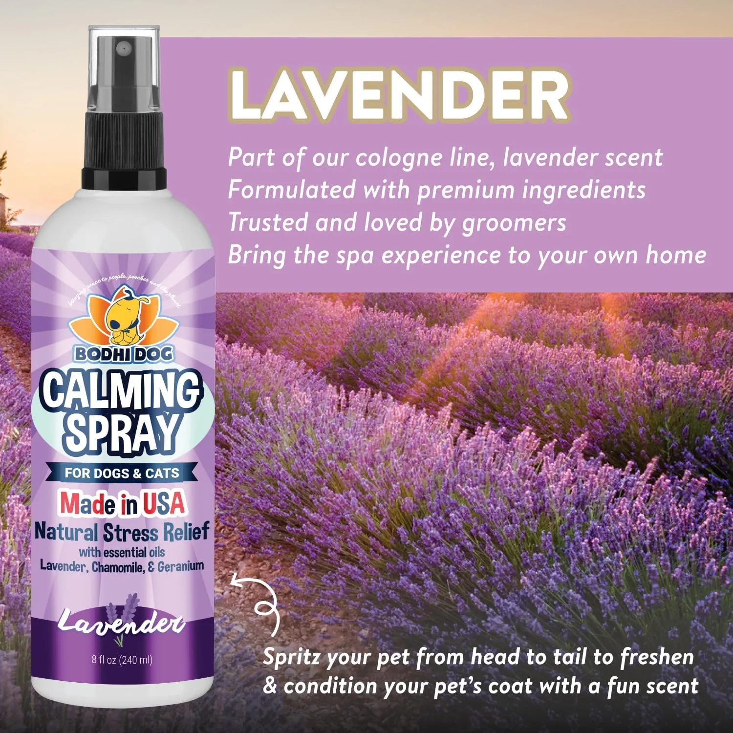 Bodhi Dog Natural Calming Spray for Dogs - Anxiety Relief for Grooming, Travel, Fireworks & More - Gentle Care for Pets - Made in USA - Calming Lavender Scent (8 Fl Oz)