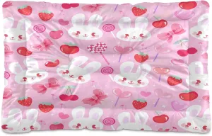 Bunny with Strawberry Outdoor Dog Bed for Small Dogs Washable Waterproof Travel Pet Bed Mat Portable Cat Bed with Non-Slip Bottom for Indoor and Sleeping 36 x 24 Inch