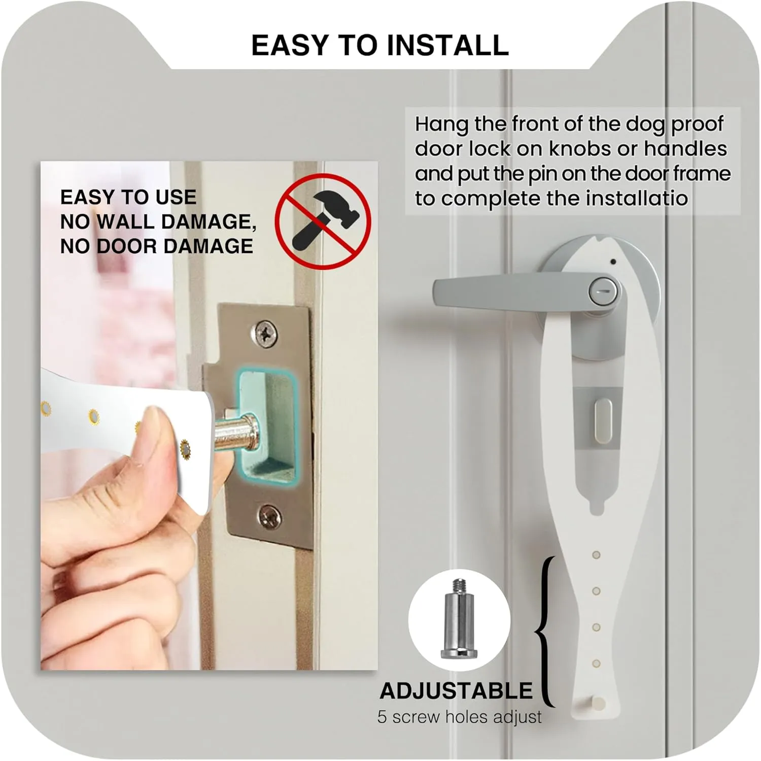 Cat Door Holder Latch Larger Adjustable Cat Door Alternative Fast Latch Strap Let Cats in and Keeps Dogs Out of Litter & Food and Safe Baby Proof No Measuring Easy to Install White
