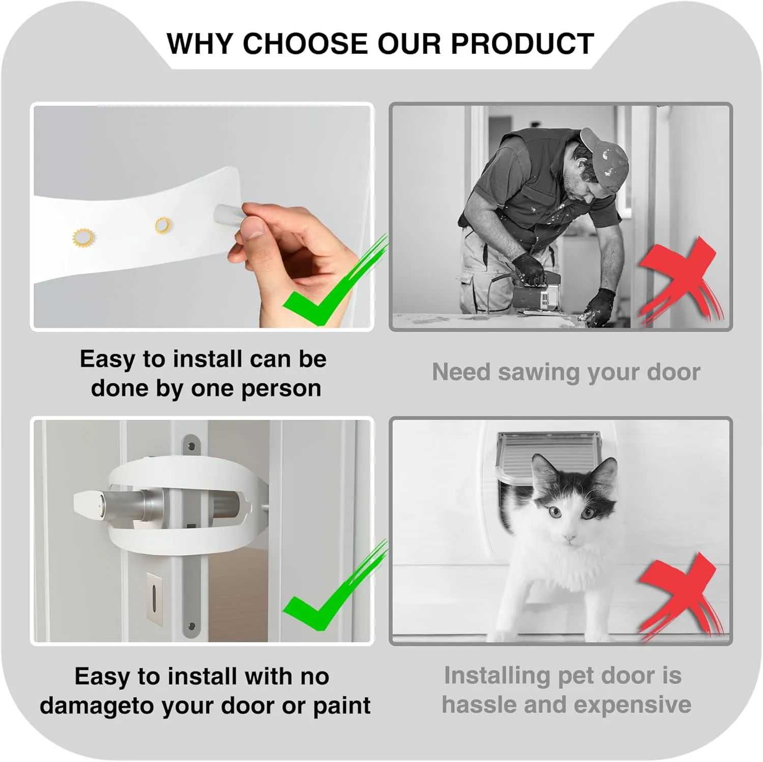 Cat Door Holder Latch Larger Adjustable Cat Door Alternative Fast Latch Strap Let Cats in and Keeps Dogs Out of Litter & Food and Safe Baby Proof No Measuring Easy to Install White