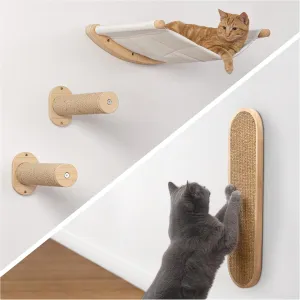 Cat Hammock Wall Mounted Cat Shelf with Two Steps - Wall Mounted Cat Scratching Post Bundle