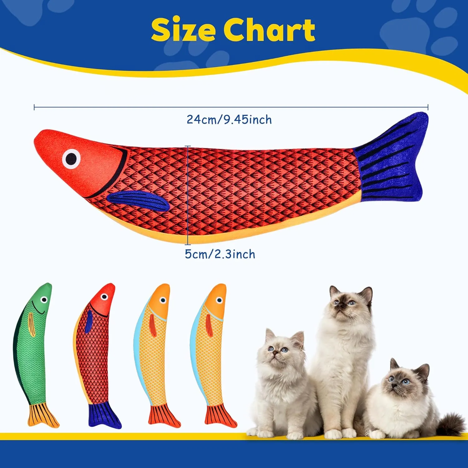 Cat Toys, 3-Pack Catnip Toys for Cats, Soft and Durable with Crinkle Sound, Interactive Kitten Toys for Indoor Cats, 9.4 Inches, Saury Fish Cat Chew Toy for All Breeds (Saury Fish)