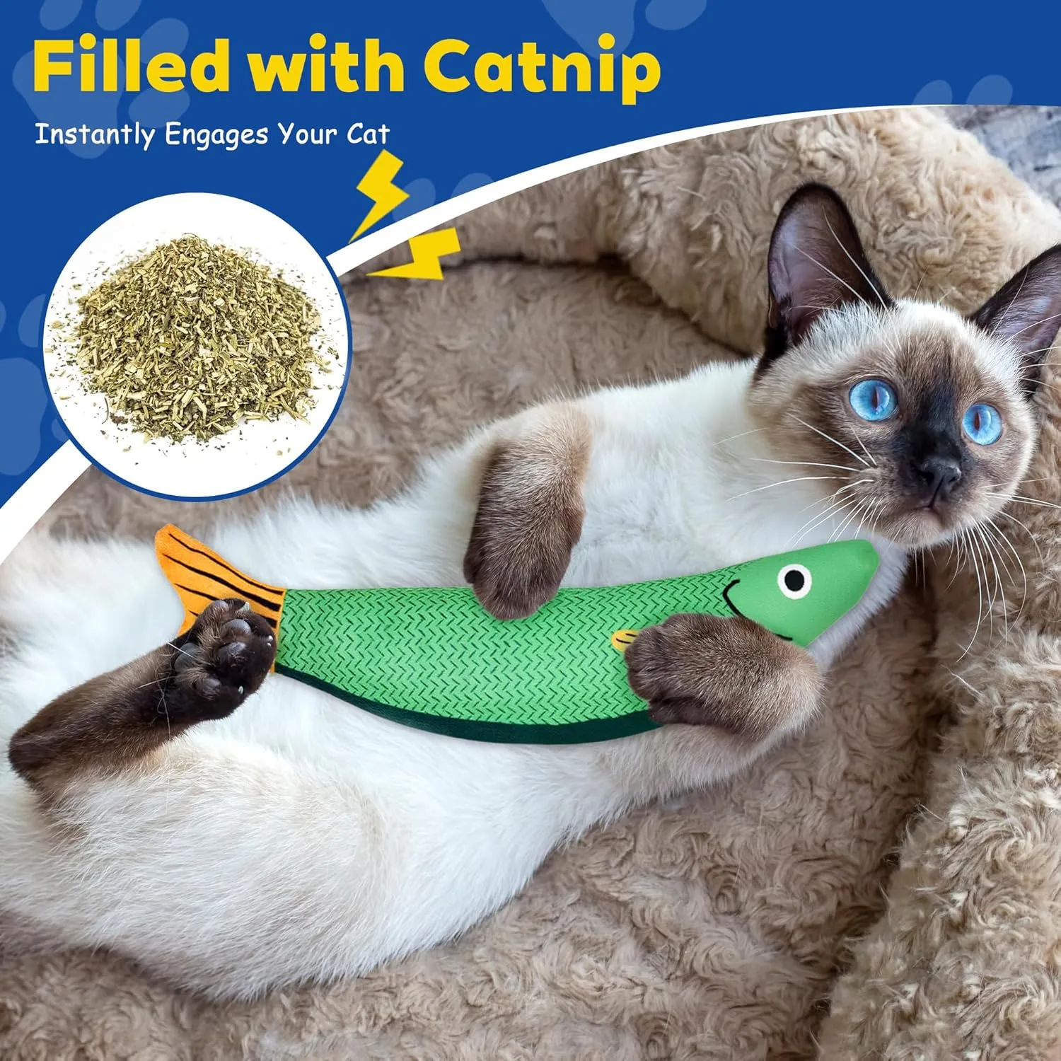 Cat Toys, 3-Pack Catnip Toys for Cats, Soft and Durable with Crinkle Sound, Interactive Kitten Toys for Indoor Cats, 9.4 Inches, Saury Fish Cat Chew Toy for All Breeds (Saury Fish)