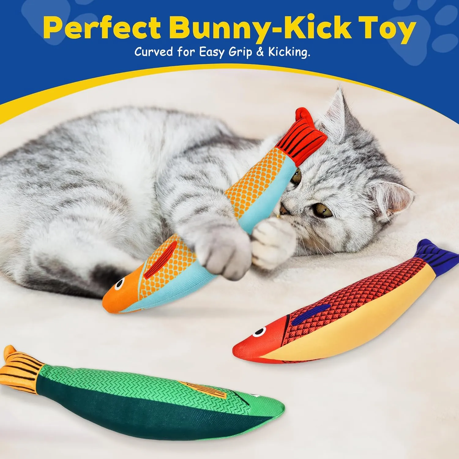 Cat Toys, 3-Pack Catnip Toys for Cats, Soft and Durable with Crinkle Sound, Interactive Kitten Toys for Indoor Cats, 9.4 Inches, Saury Fish Cat Chew Toy for All Breeds (Saury Fish)