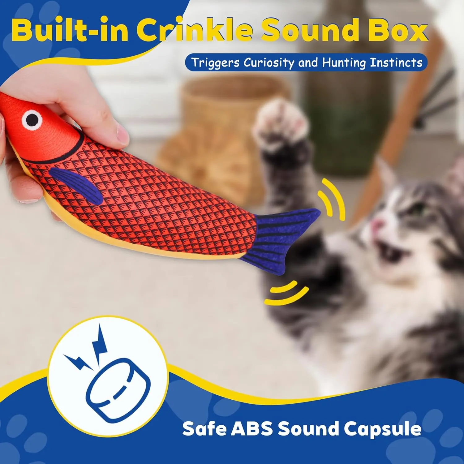 Cat Toys, 3-Pack Catnip Toys for Cats, Soft and Durable with Crinkle Sound, Interactive Kitten Toys for Indoor Cats, 9.4 Inches, Saury Fish Cat Chew Toy for All Breeds (Saury Fish)