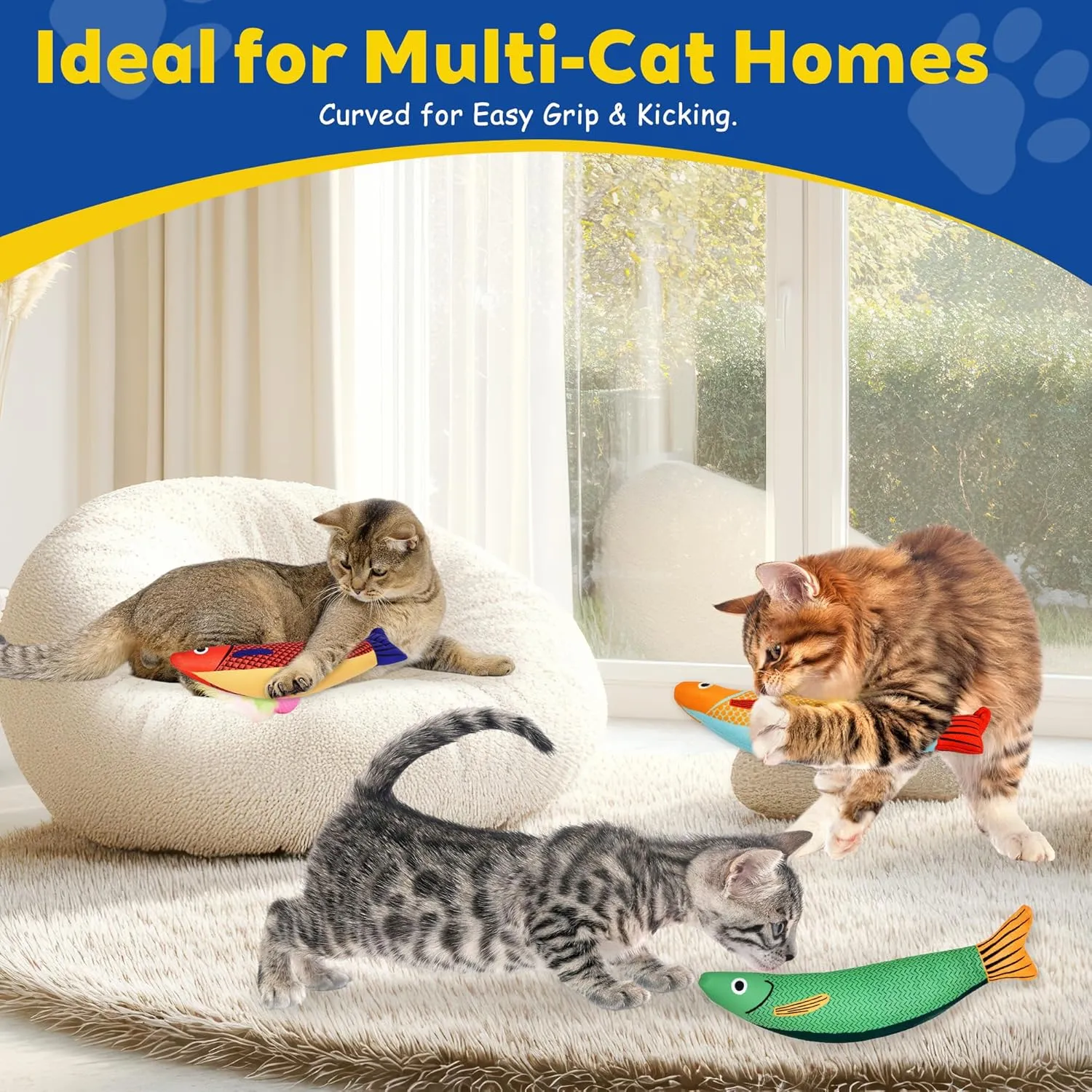 Cat Toys, 3-Pack Catnip Toys for Cats, Soft and Durable with Crinkle Sound, Interactive Kitten Toys for Indoor Cats, 9.4 Inches, Saury Fish Cat Chew Toy for All Breeds (Saury Fish)
