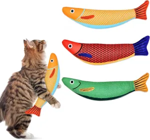 Cat Toys, 3-Pack Catnip Toys for Cats, Soft and Durable with Crinkle Sound, Interactive Kitten Toys for Indoor Cats, 9.4 Inches, Saury Fish Cat Chew Toy for All Breeds (Saury Fish)