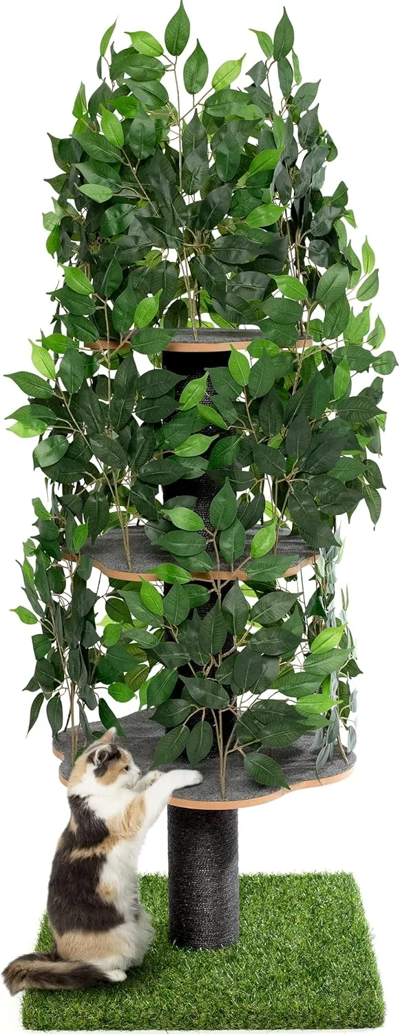 Cat Tree Scratching Post for Climbing, Hiding and Sleeping - Cat Tower for Indoor Cats with Interchangeable Leaves - Multilevel, Easy to Assemble - Pet-Safe Materials, Durable and Sturdy Construction