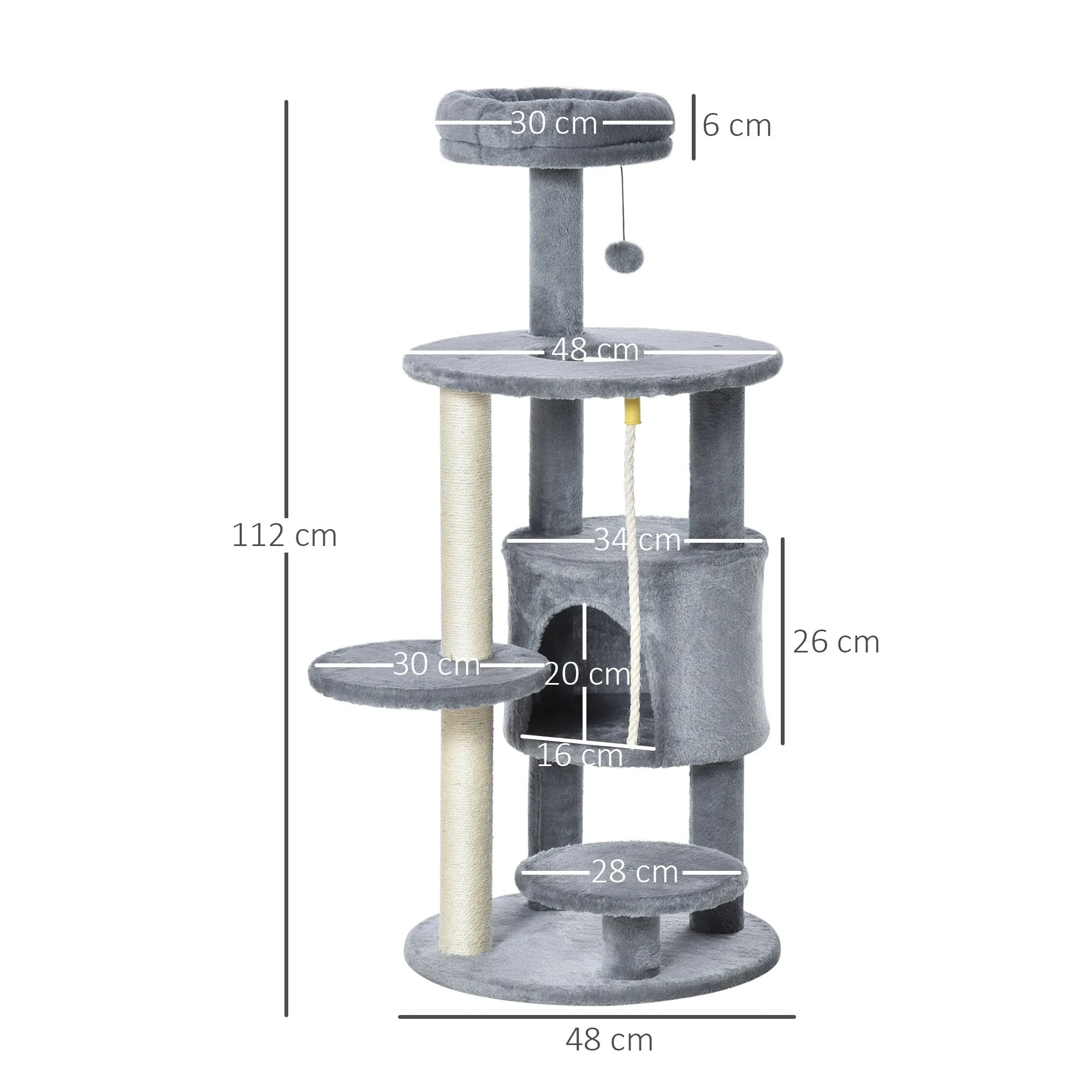 Cat Tree Tower Activity Center with Hanging Ball Toy Teasing Rope Dark grey