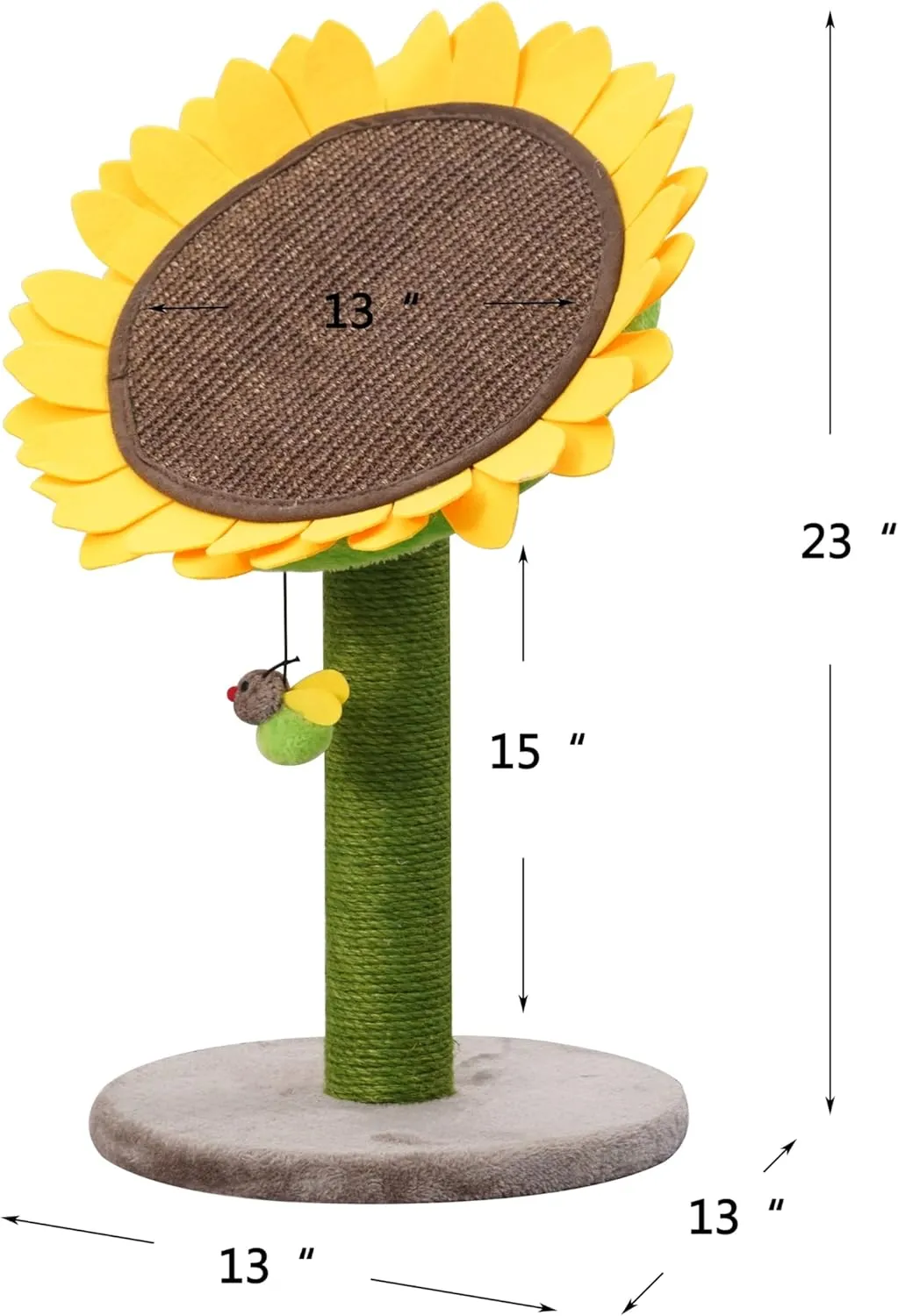 Catry 23" High 2 Level Sunflower Cat Scratcher with Sisal Scratching Post and Bee Toy,Transformable Sunflower Scratching Pad, Natural Sunflower Design.