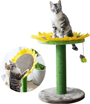 Catry 23" High 2 Level Sunflower Cat Scratcher with Sisal Scratching Post and Bee Toy,Transformable Sunflower Scratching Pad, Natural Sunflower Design.